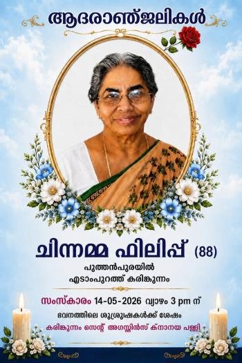  ചിന്നമ്മ ഫിലിപ്പ് പുത്തൻപുരയിൽ (88)  നിര്യാതയായി 